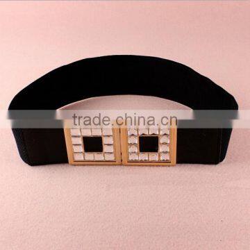 Wholesale Rhinestone Paved Square Pattern Alloy Buckle Sex Women Lady Wide PU Waist Belt photo-3