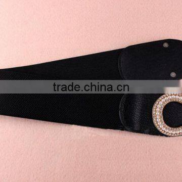 Wholesale Pearl and Rhinestone Inlaid Buckle Sex Women Lady Wide PU Waist Belt photo-6