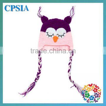 2014 Newest Owl Hat Mix Colour 100% Headband Crochet Cap And Little Two Pigtails