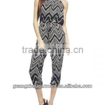 Women's summer sleeveless elastic waist african printed long jumpsuit in 2017 new style