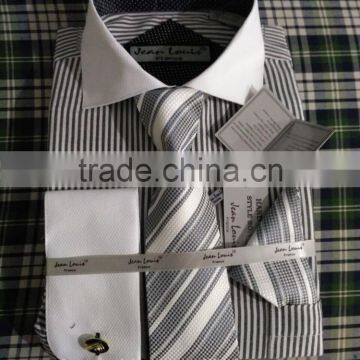 Stock USA Men Oxford Stripes Dress Shirt With Tie/Hankie/Cufflinks photo-4