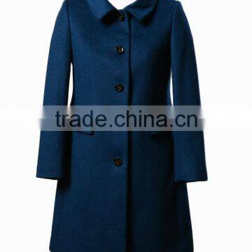 Ladies Straight Fit Formal Navy Blue Wool Coat photo-2