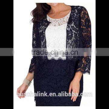 Best Selling Women Spring Fashion Blue Lace Jacket OEM Service photo-2