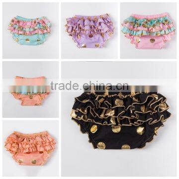 Most popular custom design baby cotton ruffle gold dot bloomers with diaper cover
