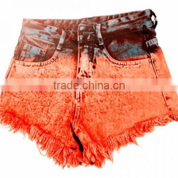 customer brand girl's garment dyed Contrast color fringe denim jeans shorts