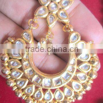 Kundan Jadau Earring Tikka Gold Plated Chand Bali Set photo-3