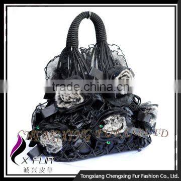 CX-H-30C Genuine Rex Fur Flower Handmade Evening Women Bag photo-5