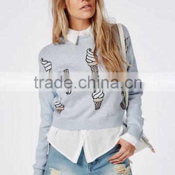 China Wholesale Ice Cream Knitted Sweatshirt Women Crop Hoodies photo-2