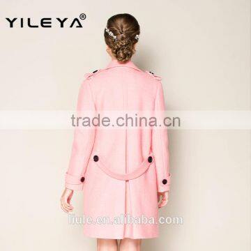 Latest 2015 Thick Warm Lovely Pink Women Office Coat With Double Breasted Design photo-2