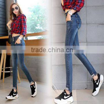 Cotton High Waist Women Pencil Pants Printed Letter Blue New Model Jeans Pants photo-2