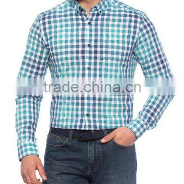 New design Blue check Skinny Long Sleeve Buttoned Men fashino Shirt