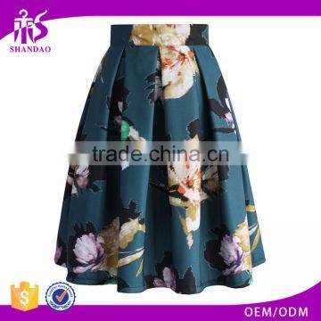 2016 Guangzhou Shandao OEM/ODM Custom Women Summer Vintage Design Flower Printed Ruffle A Line Latest Model Skirt