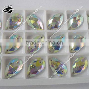 Flat Back Stone Crystal Sew on Crystal Tear Drop 17x28mm Crystal AB With Holes For Clothing Wedding Dresses photo-4