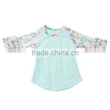 Yawoo cute little girls cotton ruffle raglan shirt wholesale children's boutique clothing