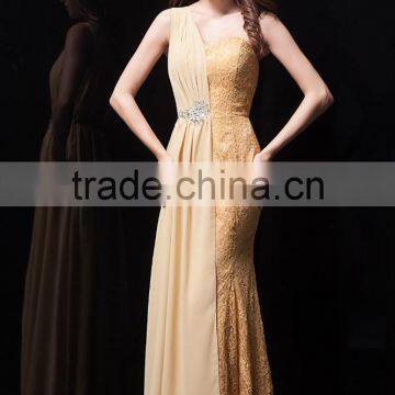 A-line One Shoulder Floor-length Tulle prom gown evening dress P035