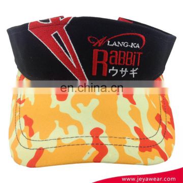 2017 new design sun visor with light camo bill flat embroidery in front visor caps