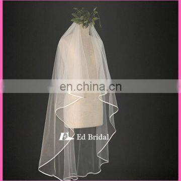 A04 Elegant Short And Long Ribbon Trim Two Layers Cheap Wholesale Bridal Veil Wedding photo-3