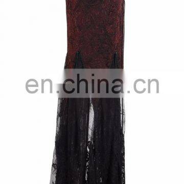 Q-257 Punk Rave Gothic Dark Red Lace Long Mermaid Skirt photo-2