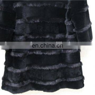 Factory Price Black Rex Rabbit Fur Coat / Rex Rabbit Fur Jacket Clothing With Mink Fur Piping photo-3