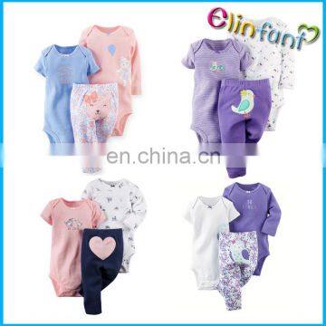 Wholesale baby organic cotton clothes romper boutique baby clothes set newborn baby clothing 3 pcs