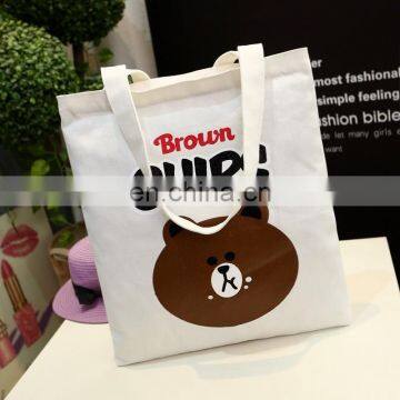 Offset printing colorful cartoon pattern canvas bag with Woven Tag