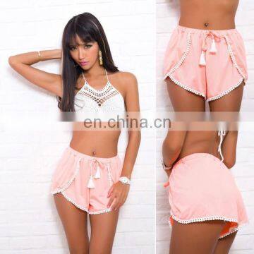 women sexy sport wear pale pink tassels short pants beach shorts