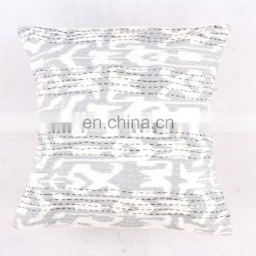 White Floral Kantha Cushion Cover Kantha Throw Indian Cotton Handmade Pillow Cover Ethnic Art Decorative