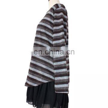 With Chiffon Lining Acrylic Striped Frill Hem Casual Wear Tunic For Fat Women photo-2