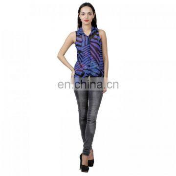 Stylish Blue And Black Printed Top for girls
