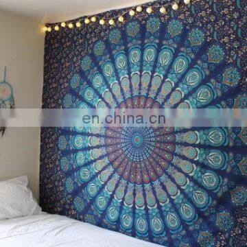 Indian Mandala Tapestry Hippie Wall Hanging Blue Bohemian Bedspread Dorm Decor beach Blanket Tapestries wall decor art Blue