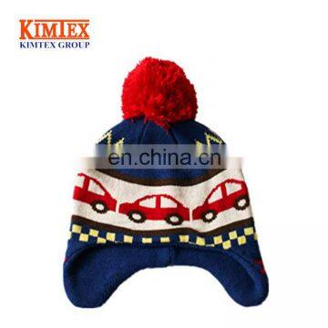 Custom Baby Boys Girls Kids Cars Hat Ear Flap Beanie with Pom