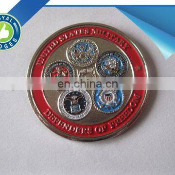 Metal soft enamel silver plated custom military challenge coin