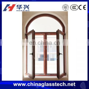 Wood Color Arched Top Aluminium Casement French Window