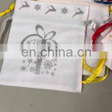 100% natural cotton small drawstring pouch with ribbon