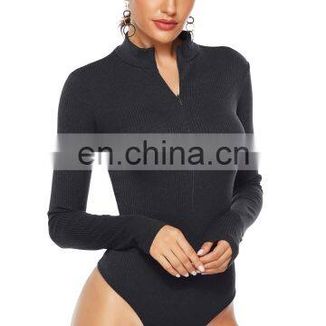Wholesale Hot Selling Women's Long Sleeve Sexy Bottom Sweater Zip Stand Collar Slim Knit Jumpsuit Bottoming Sweater photo-1