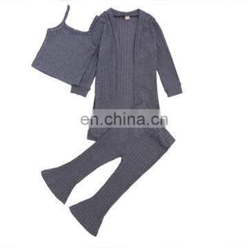 Fashion Baby Girl 3PCS Clothing Set Autumn Kids Ribbed Outfit Toddler Girl Vest + Cardigan + Bell-bottomed Trousers photo-2