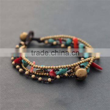 Red coral stone woven rope bracelet XE09-0227