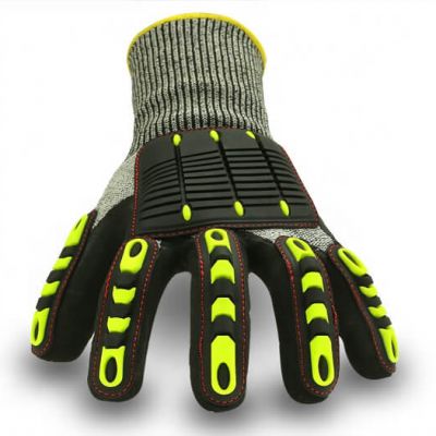 Anti Vibration HPPE TPR Rubber Nitrile Sandy Coated Anti-impact Work Gloves