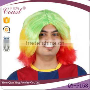 short green yellow and red France flag color soccer sports fan wigs