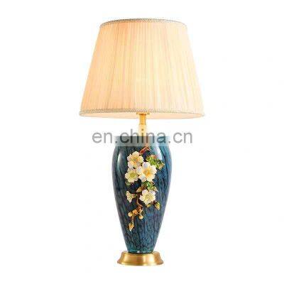 OEM living room light luxury bedroom bedside enamelled ceramic brass luxury table lamp