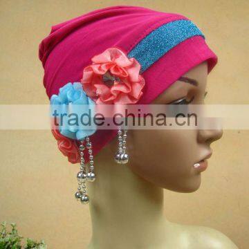 A521 fashion 3 flowers islamic hijab cap muslim hat