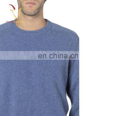 Ribbed Crew Neck Cashmere Pullover Men Knitwear Sweater photo-3