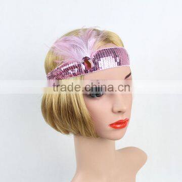 Wholesale Cheap Flapper Sequin Hairband With Feather Hair Headband For Dancing/Halloween photo-3