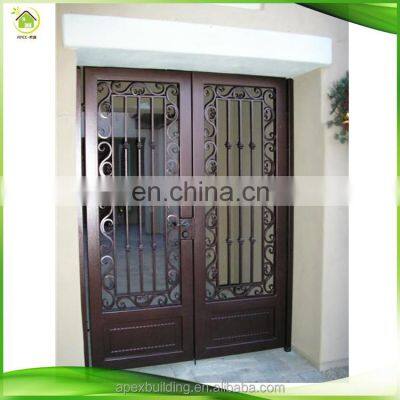 Unique Double Wrought Iron Glass Front Door With Arch Top