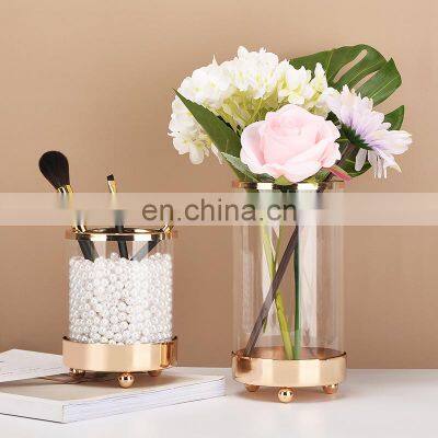 Flower Vases Tall Bud Clear Cheap Acrylic Luxury Gold Modern Metal Crystal Nordic Glass Flower Decoration Vase Decor For Home