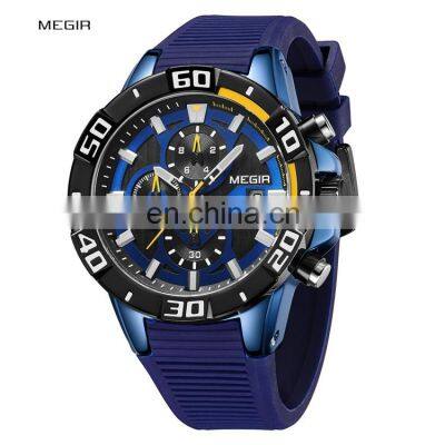 MEGIR 2121 Men Current Original Quartz Watches Silicone Strap Analog Calendar Stopwatch Man Sport Wrist Watch