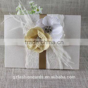 2016 Newest Customized Flower White Lace Luxury Arabic Wedding Invitation Cards photo-2