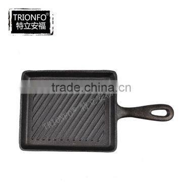 FDA approved Single handle thread interior bottom cast iron grill pan