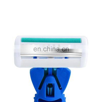 Replaceable Blade Rubber Handle Men Razor 6 Blades Sharp Body Hair Remover With Aloe Strip Safe Hair Cut Blade Cartridge CM6-03