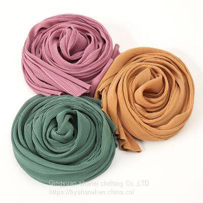 YW141 Solid Color Thick Wrinkle Chiffon Muslim Hijab Long Scarf